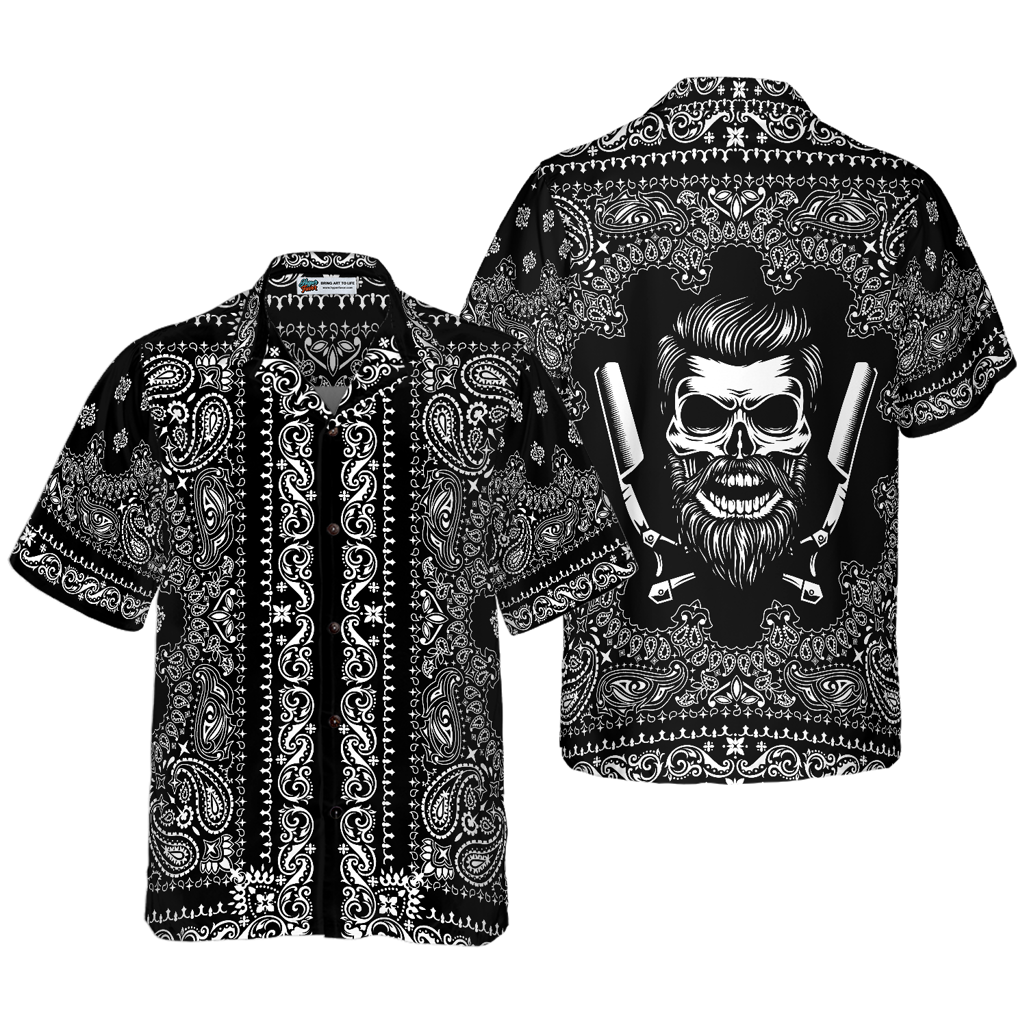 Barber Bandana Style White Hawaiian Shirt 1.png