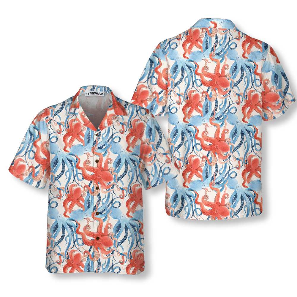 Beautiful Watercolor Octopus Seamless Pattern Hawaiian Shirt Funny Octopus Shirt For Men Women 1.jpg