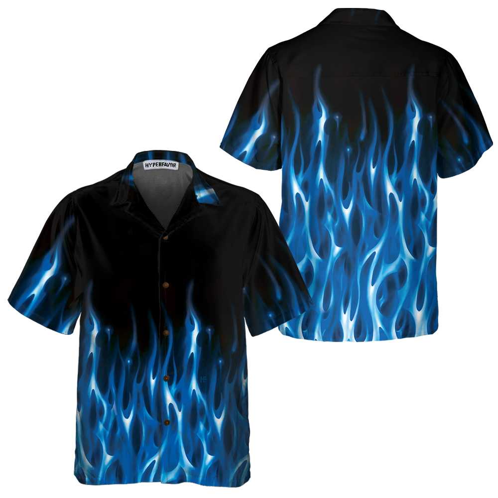 Blue Flame Hawaiian Shirt Short Sleeve Flame Shirt For Men Flame Print Shirt 1.jpg
