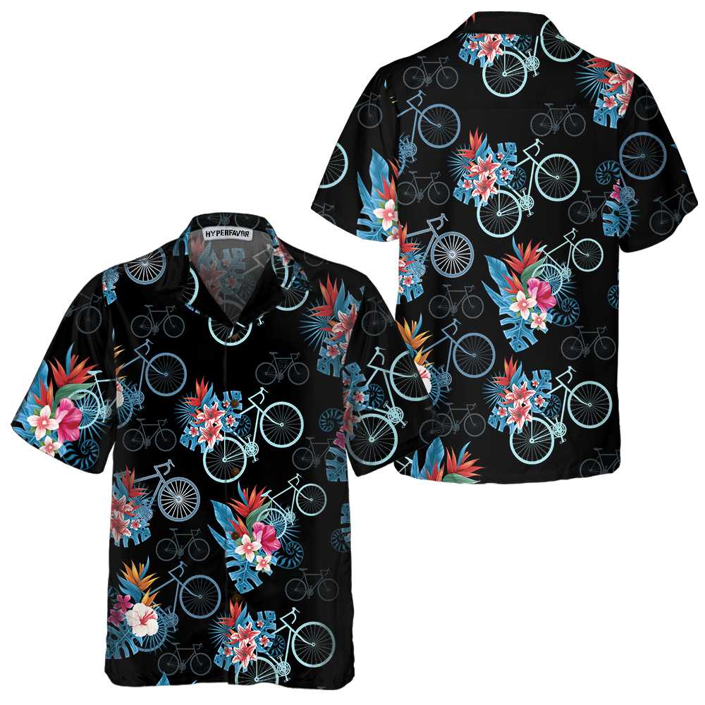 Blue Tropical Leaves Cycling Hawaiian Shirt Tropical Mountain Bike Shirt For Men Unique Gift For Cyclist 1.jpg