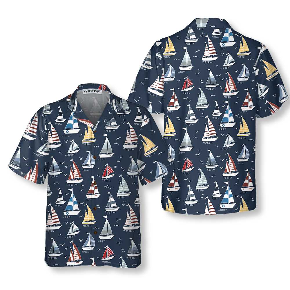 Cartoon Boat Pattern Hawaiian Shirt Short Sleeve Sailboat Shirt Unique Nautical Shirt 1.jpg