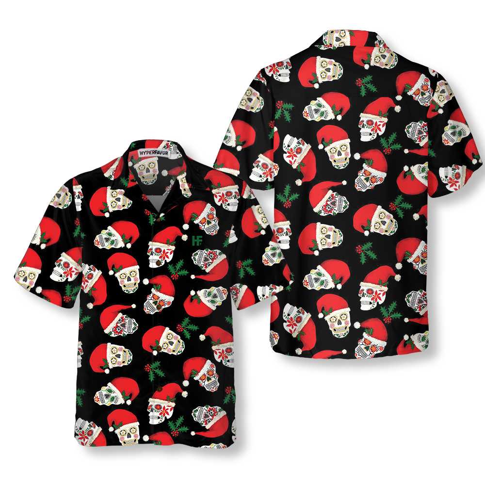 Christmas Sugar Skull Seamless Pattern Hawaiian Shirt Funny Santa Claus Shirt Best Gift For Christmas 1.jpg