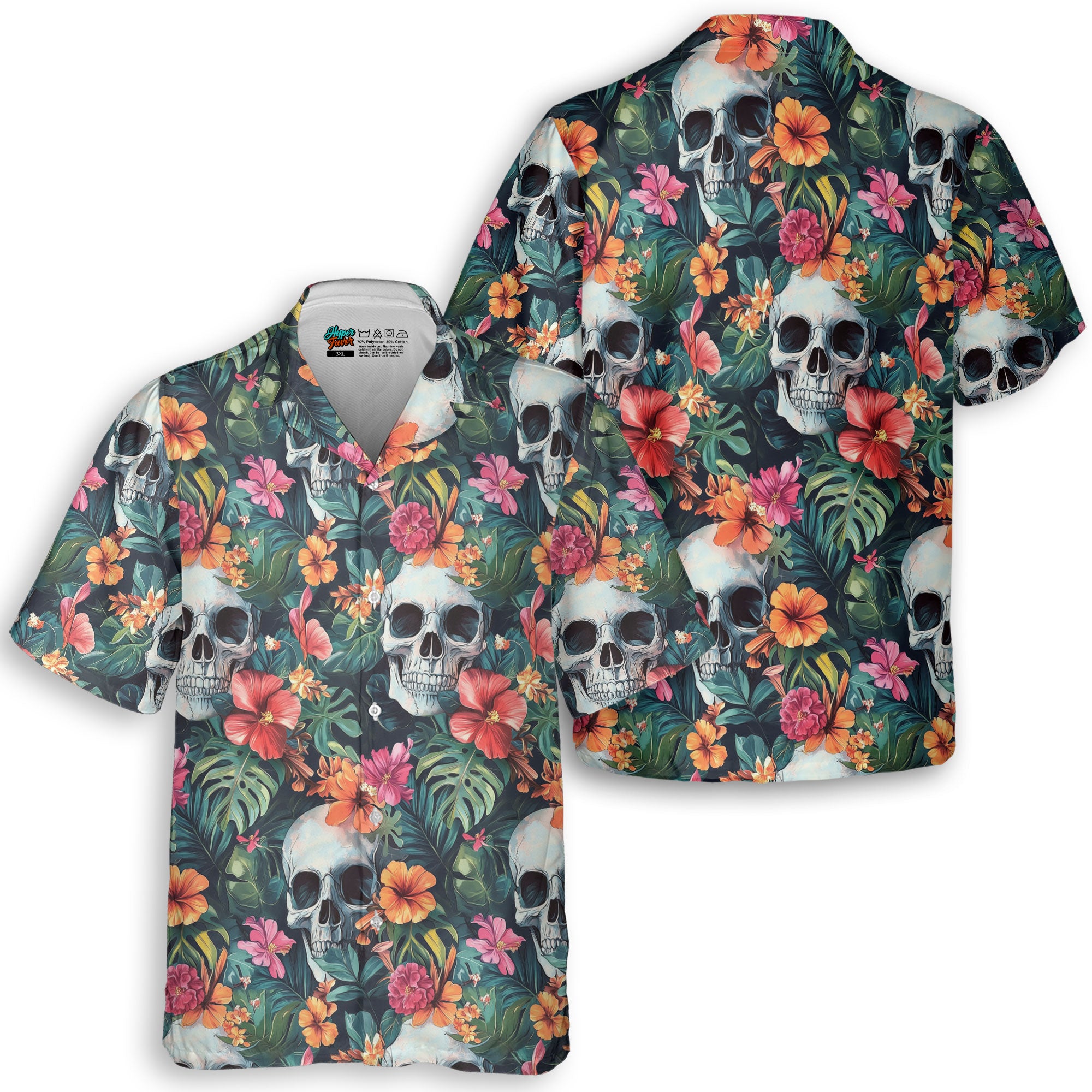 Colorful Tropical Flower Skull Pattern Hawaiian Shirt 1.jpg