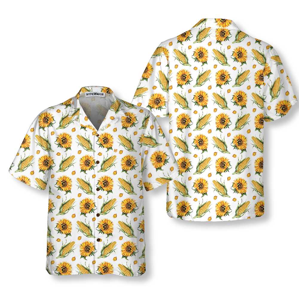 Corn And Sunflower Pattern Floral Corn Hawaiian Shirt Corn Shirt For Adult Corn Print Shirt 1.jpg