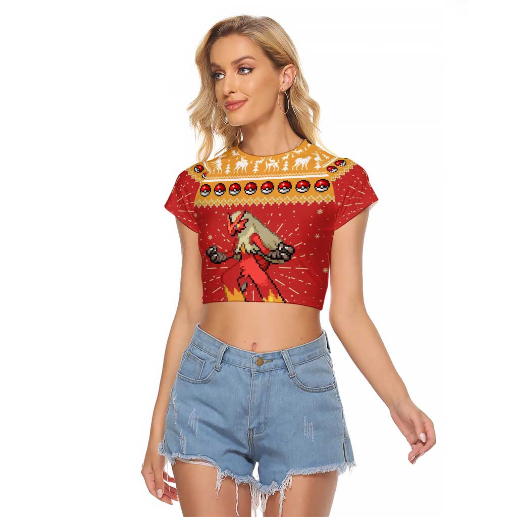 Blaziken Pokemon Raglan Cropped T Shirt Anime Pixel Christma Pattern 1