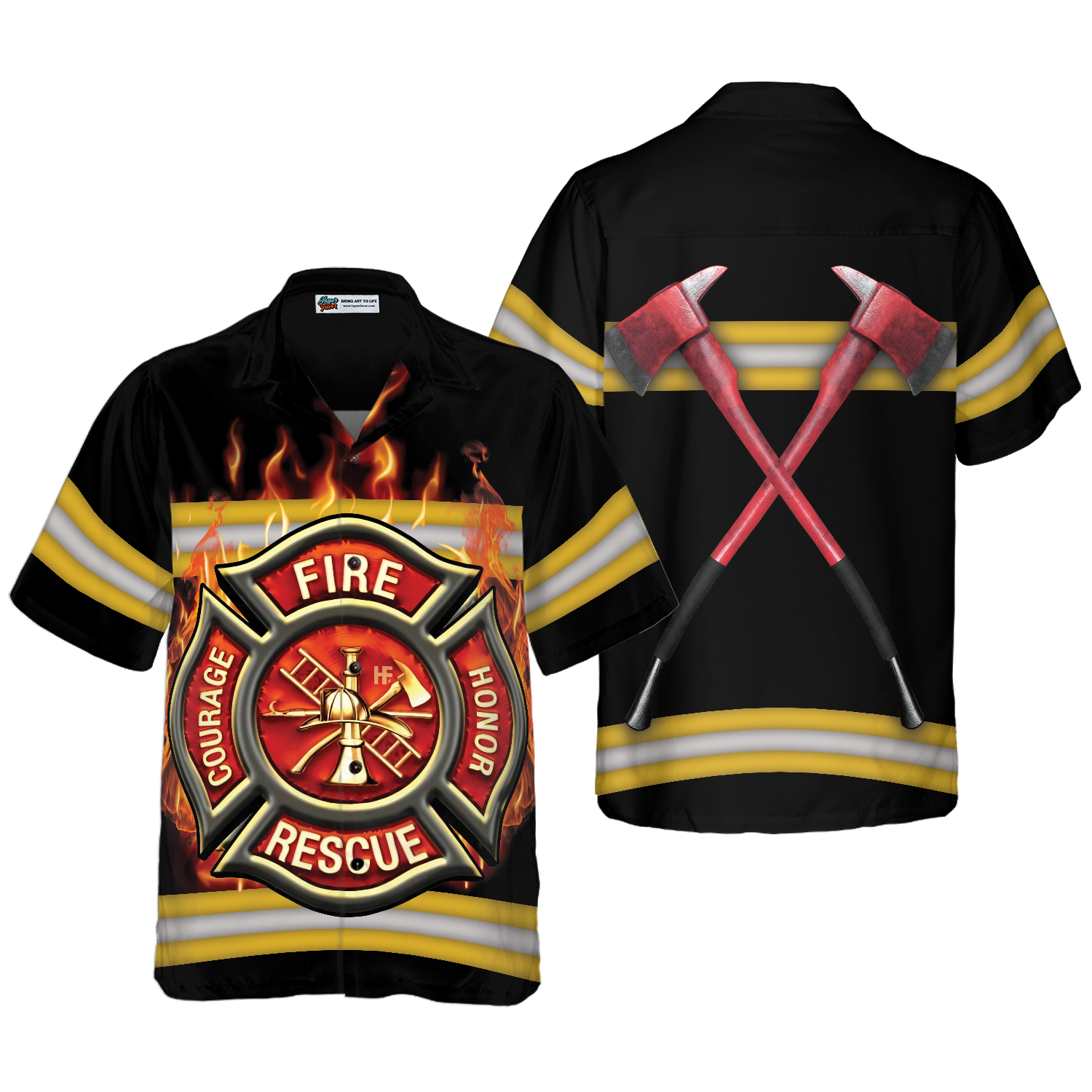 Courage And Honor Fire Dept Badge Firefighter Hawaiian Shirt Uniform And Cross Axes Firefighter Shirt For Men 1.png
