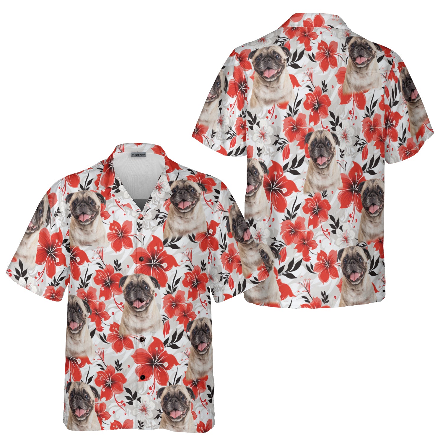 Custom Funny Pug Face Floral Hawaiian Shirt 1.jpg