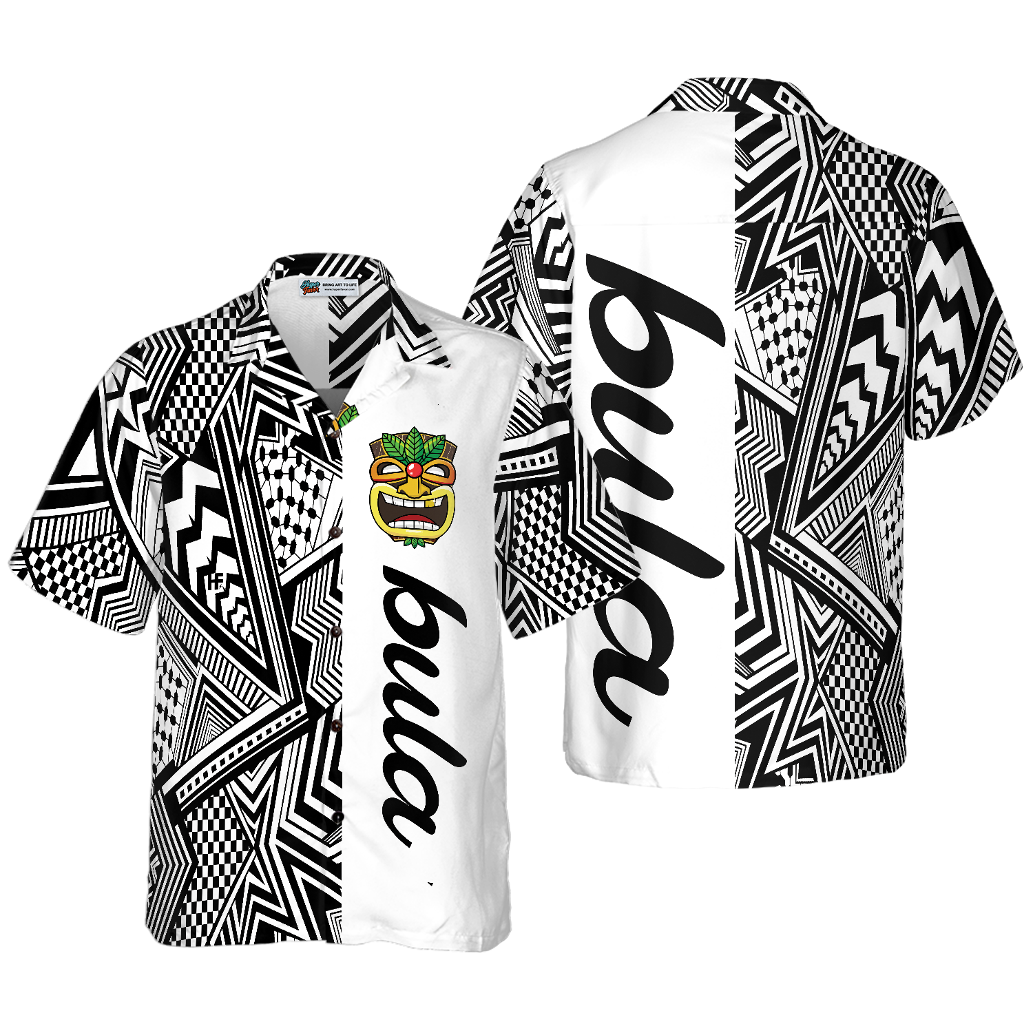 Customized Black and White Modern Pattern Bula Hawaiian Shirt 1.png