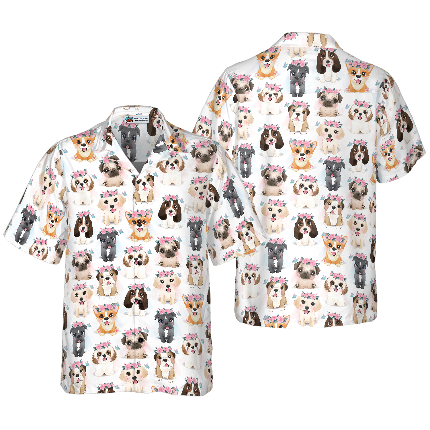 Cute Puppies Flowers Crown Hawaiian Shirt 1.png