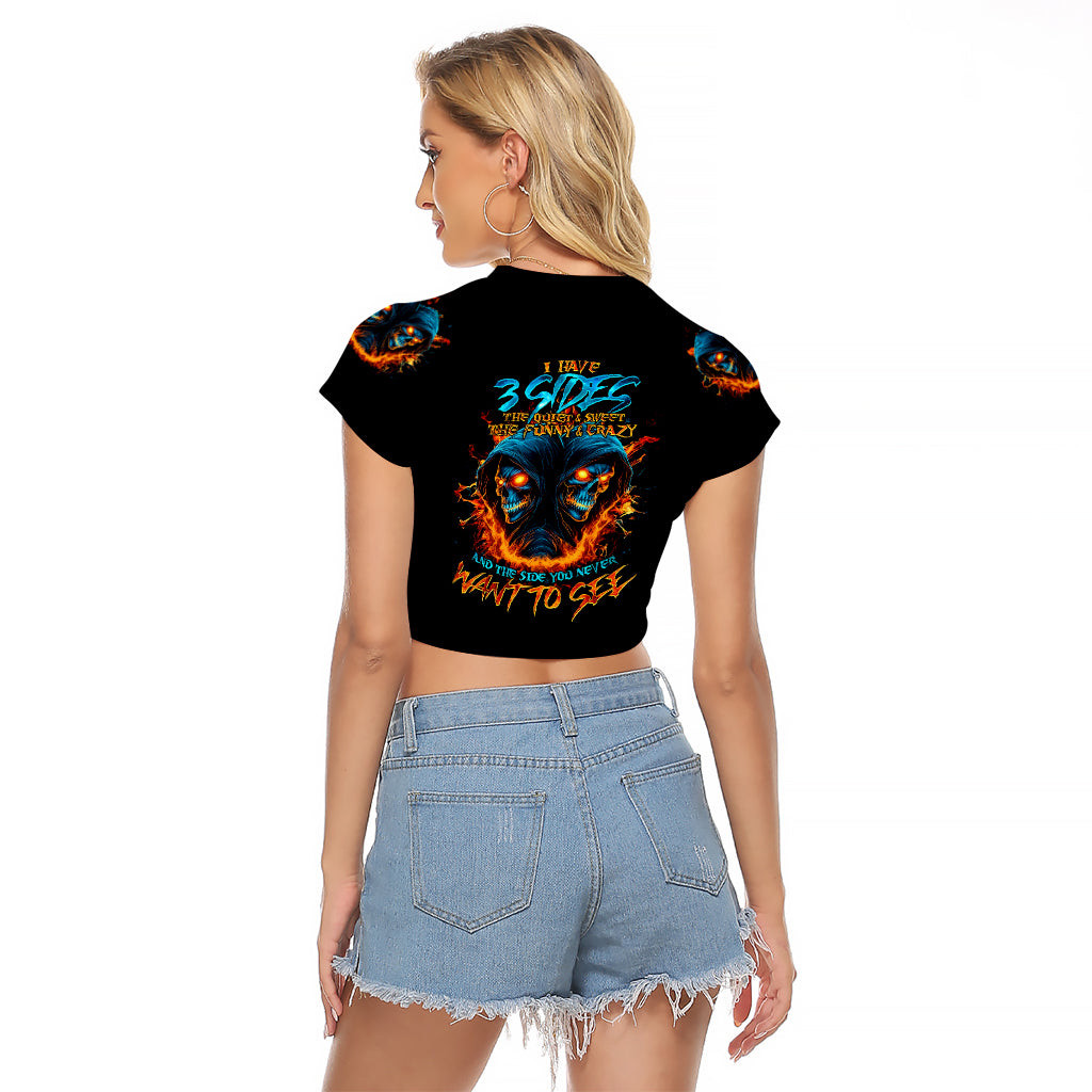 Double Fire Skull Raglan Cropped T Shirt I Have 3 Side Quite Funny And The Side You Never Want To See 1