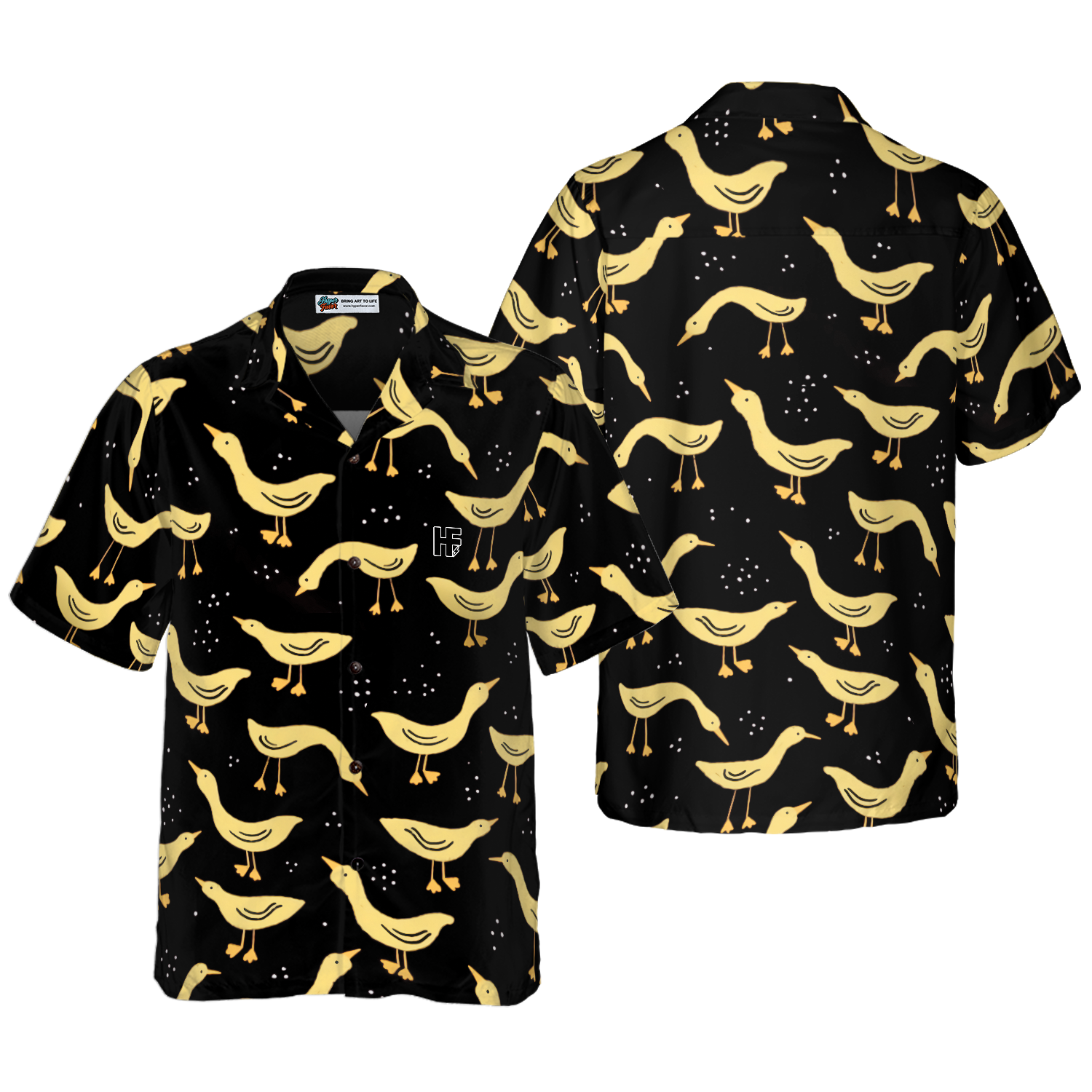 Ducks In Darkness Hawaiian Shirt For Men Black And Yellow Banana Duck Pattern Hawaiian Shirt 1.png
