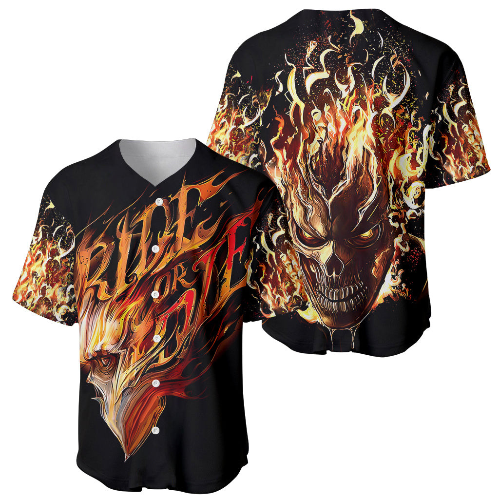 Fire Skull Baseball Jersey Flame SKull Ride Or Die 1