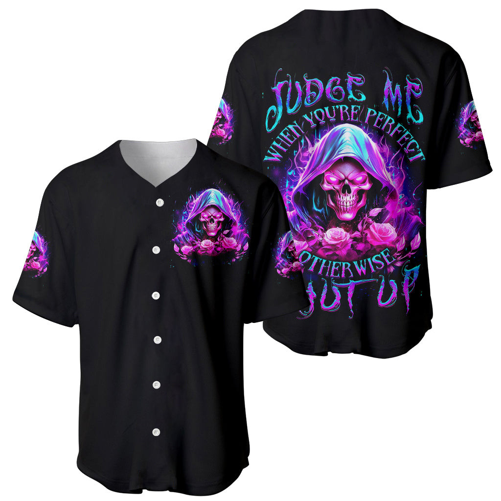 Fire Skull Baseball Jersey Judge Me When Youre Perfect Otherwise Shut Up 1