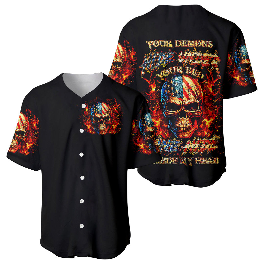 Fire Skull Baseball Jersey My Demon Hide Inside My Head 1