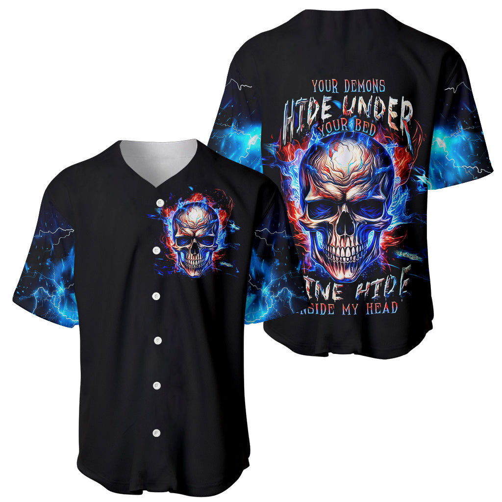 Fire Skull Baseball Jersey Your Demon Hide Under Your Bed 1