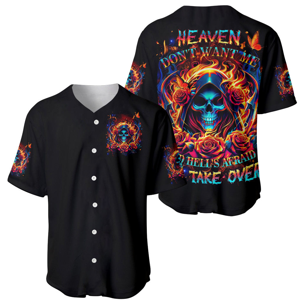 Flame Skull Baseball Jersey Heaven Dont Want Me And Hells Afraid Ill Take Over 1