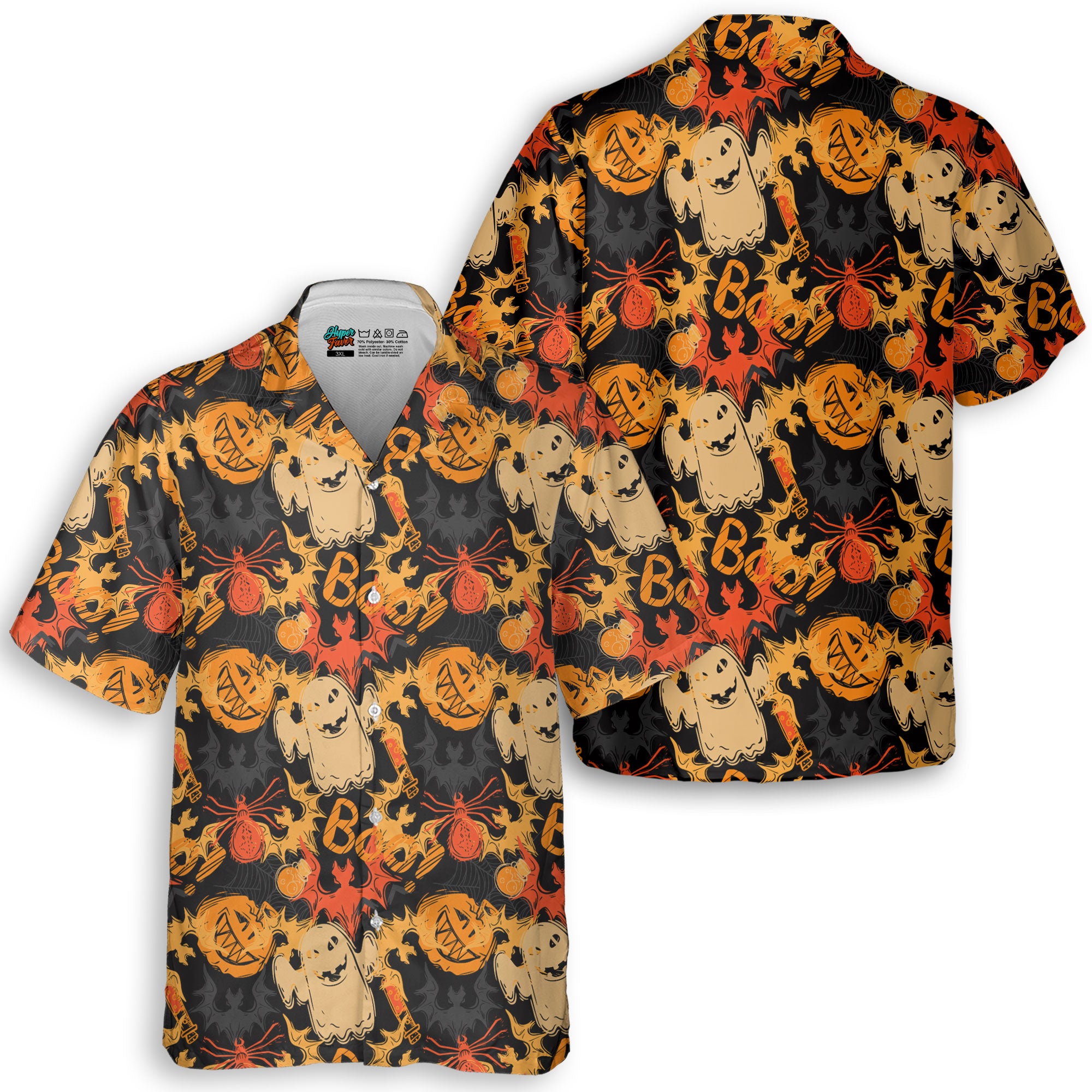 Funny Pumpkins Ghost Boo Halloween Abstract Seamless Pattern Hawaiian Shirt 1.jpg