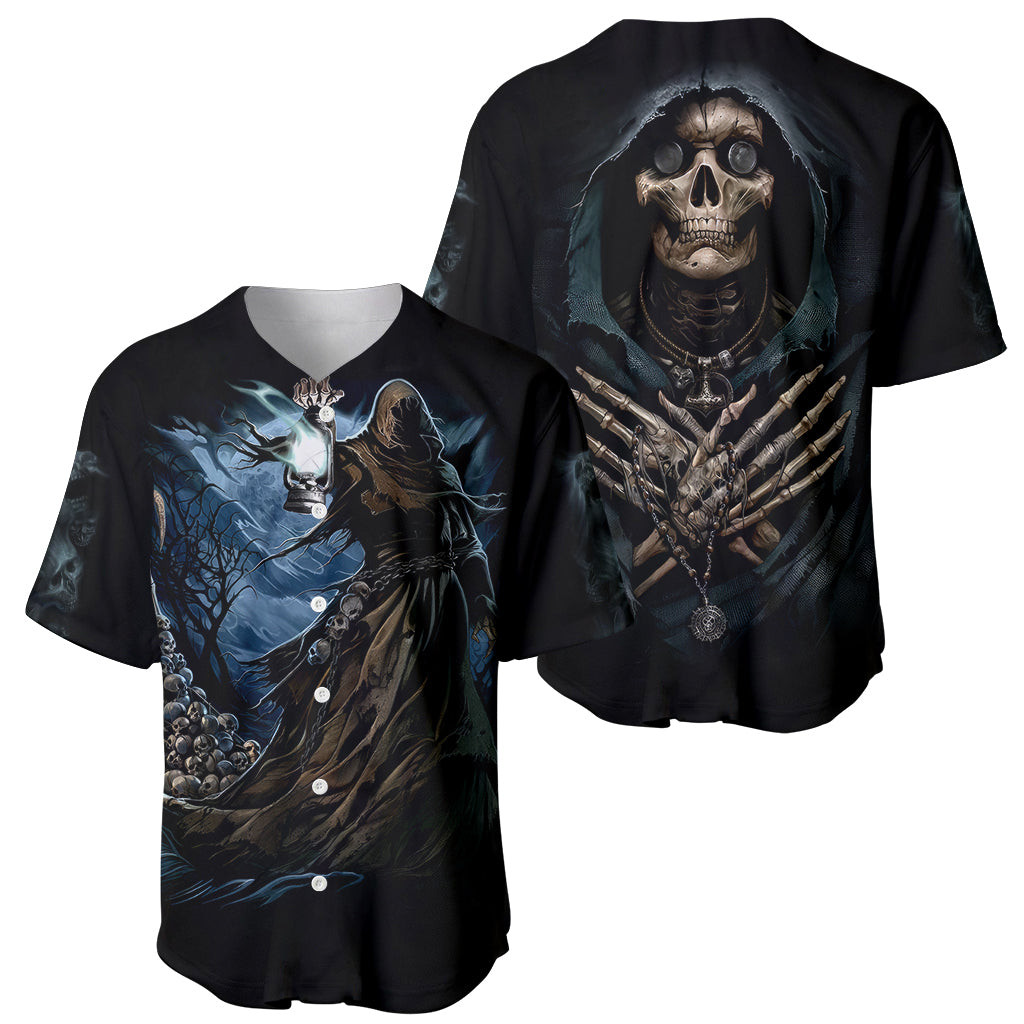 Grim Reaper Baseball Jersey The Ferryman Of The Underworld with Charon Skull Black 1