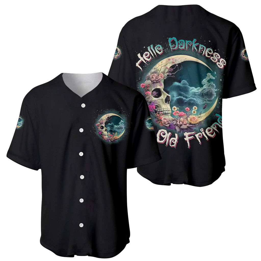 Hello Darkness My Old Friend Crescent Moon Skull Baseball Jersey 1
