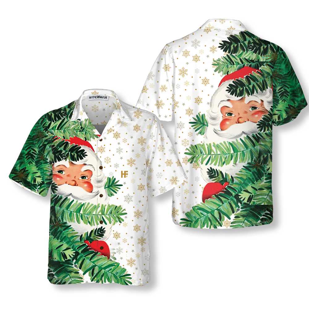 Hi Santa Behind Christmas Tree Christmas Hawaiian Shirt Cute Santa Claus Hawaiian Shirt 1.jpg