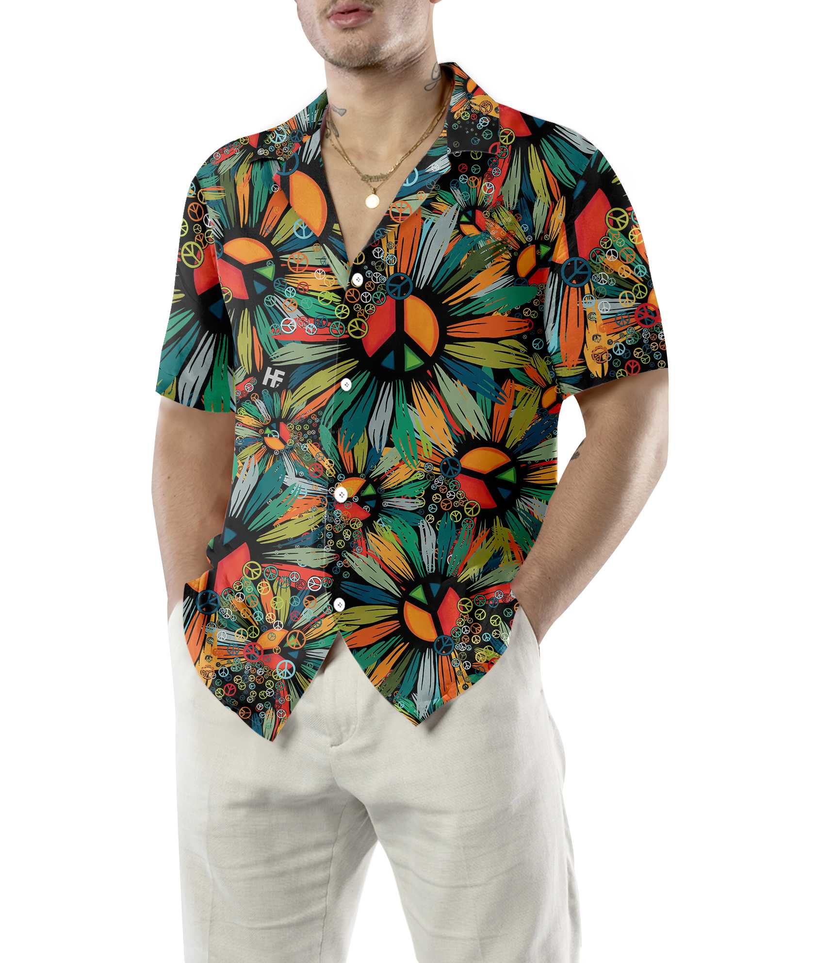 Hippie Soul Hawaiian Shirt Floral Hippie Peace Signs Shirt 1.jpg
