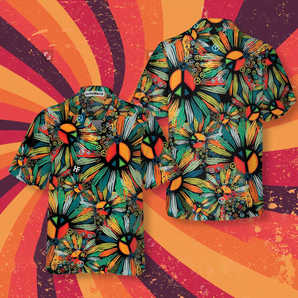 Hippie Soul Hawaiian Shirt Floral Hippie Peace Signs Shirt 5.jpg