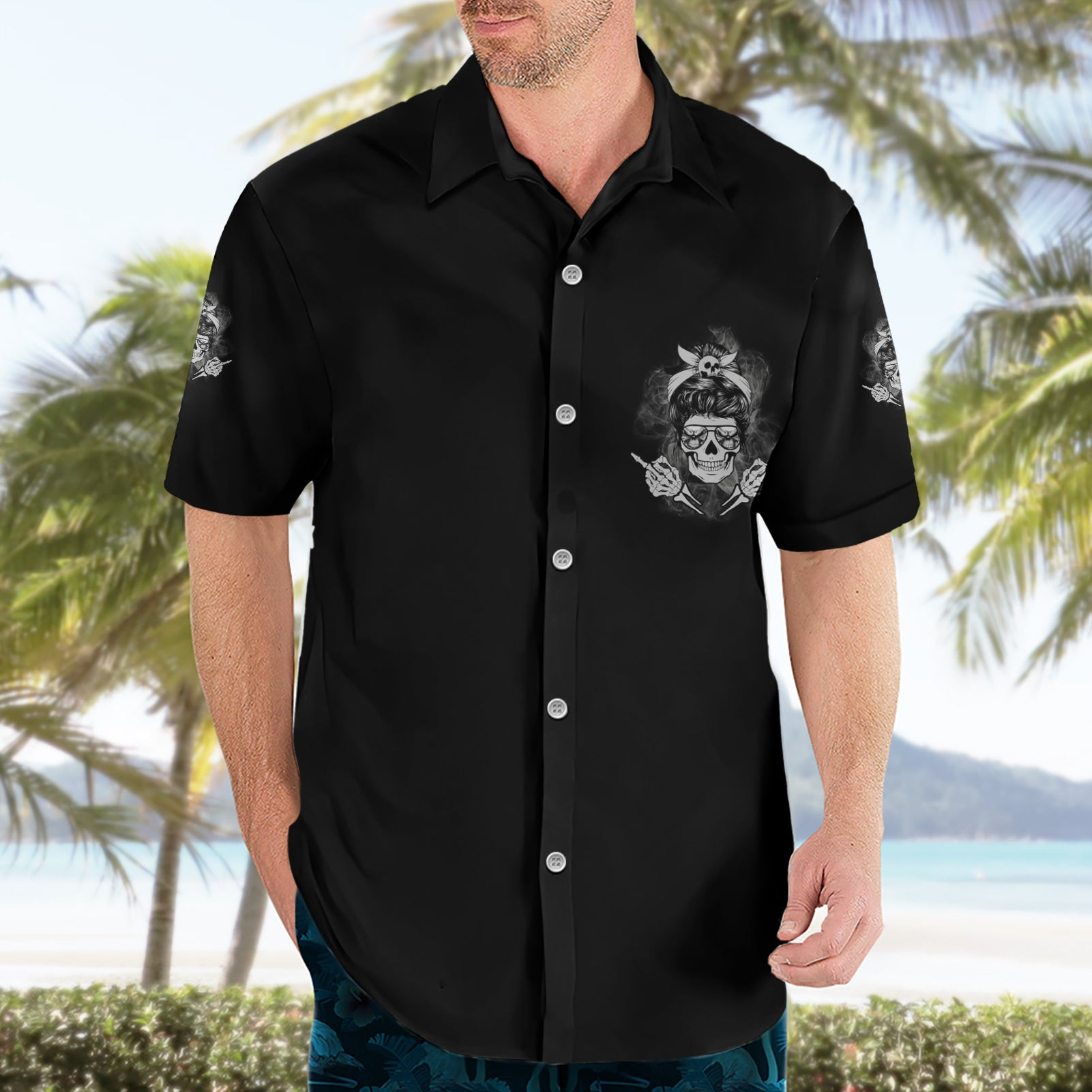 I Do What I Want Skull Black And White Hawaiian Shirt 3.jpg