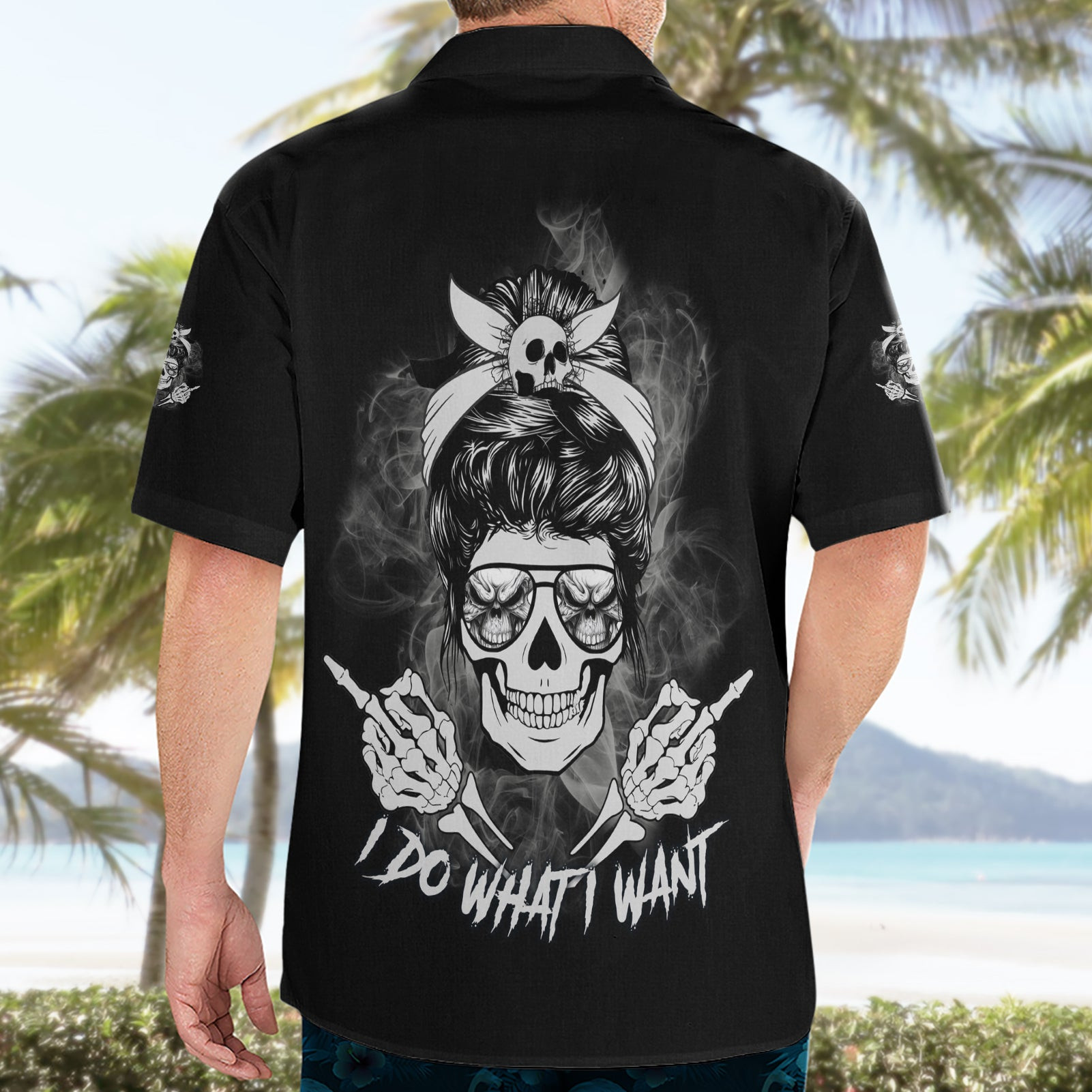 I Do What I Want Skull Black And White Hawaiian Shirt 4.jpg