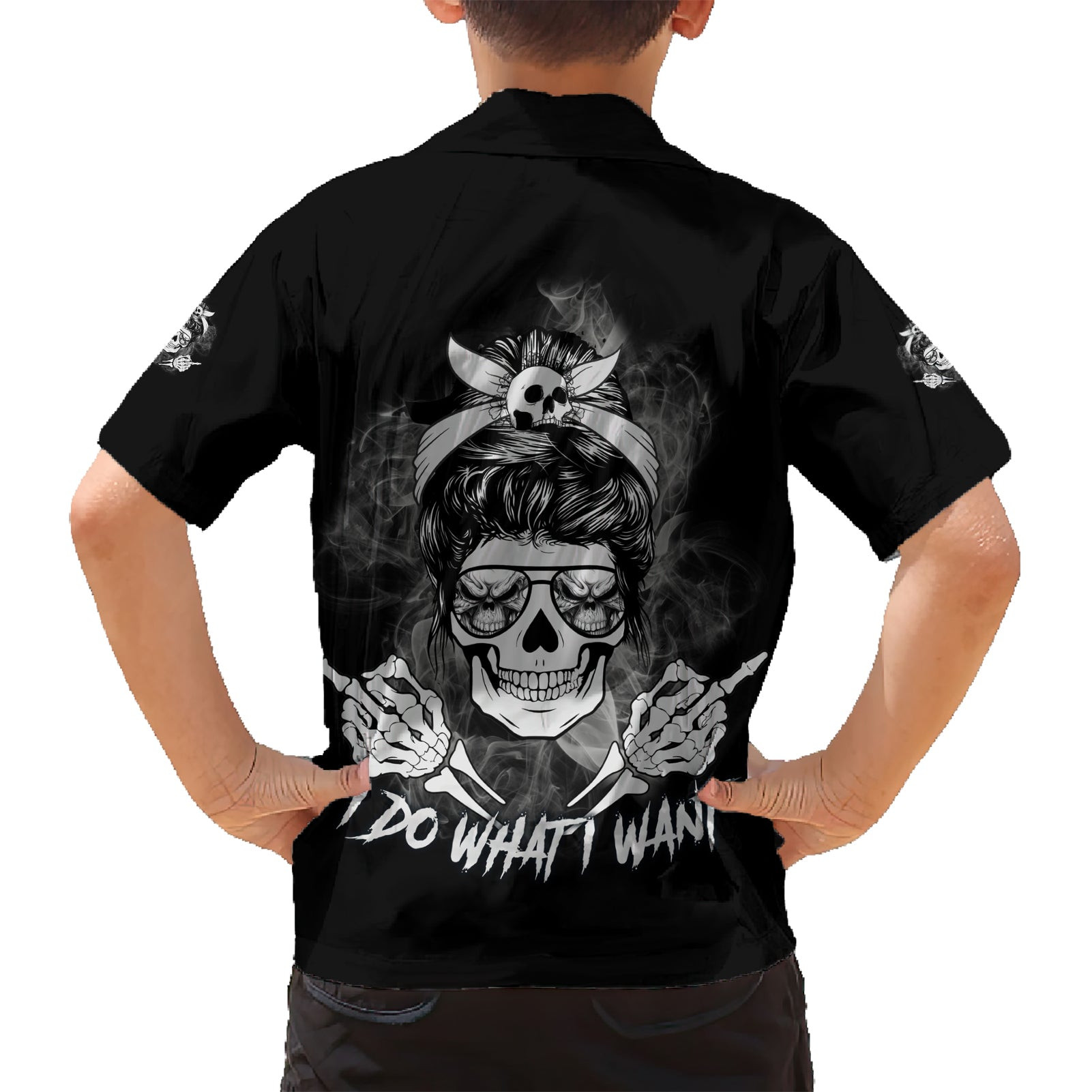 I Do What I Want Skull Black And White Hawaiian Shirt 6.jpg