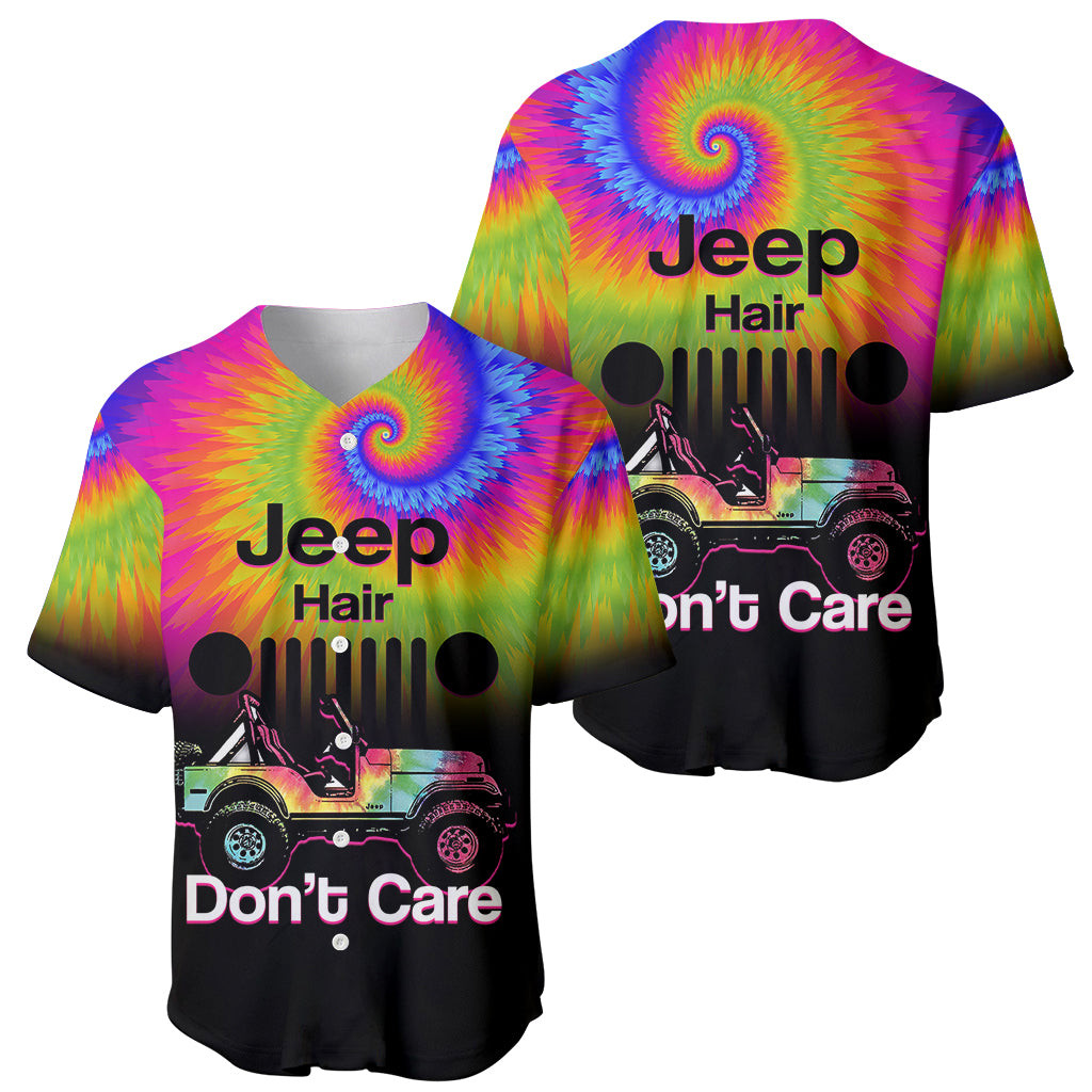 Jeep Hair Dont Care Baseball Jersey Tie Dye Black Gradient Version 2