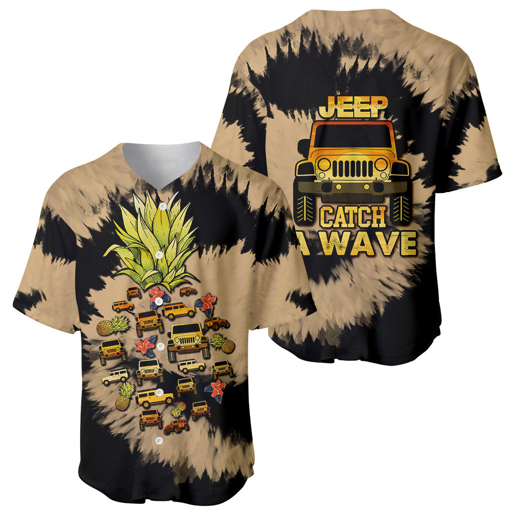 Jeep Pineapple Bleach Tie dye Style Catch A Wave Baseball Jersey 2