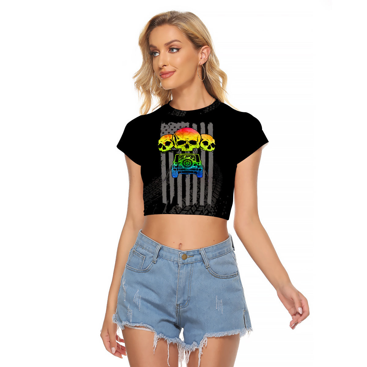 Jeep Skull Raglan Cropped T Shirt Once A Jeeper Always A Jeeper 1