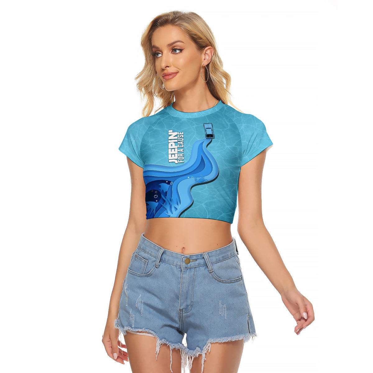 Jeepin For A Cause World Ocean Day Raglan Cropped T Shirt 1