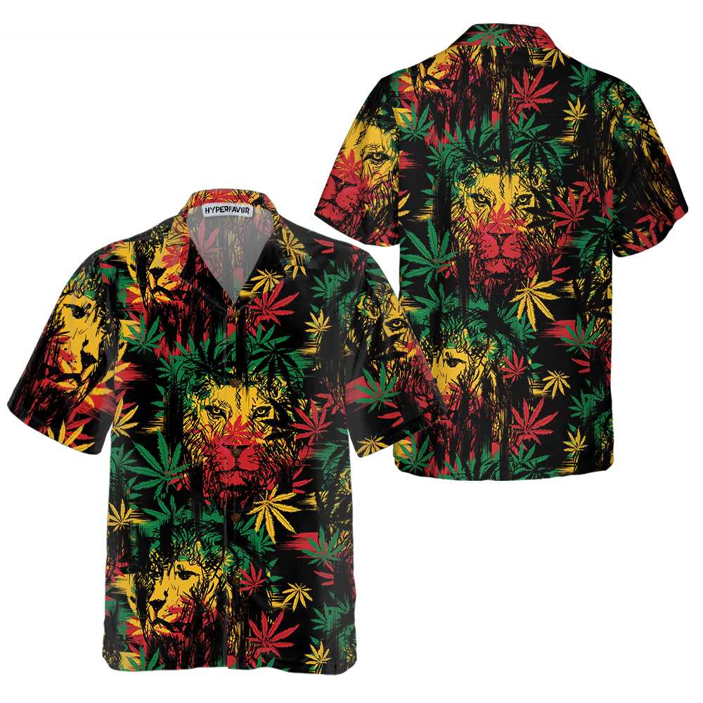 Lion Head With Cannabis Marijuana Leaves Lion Hawaiian Shirt Button Up Lion Shirt For Men Women Cool Gift For Lion Lover 1.jpg