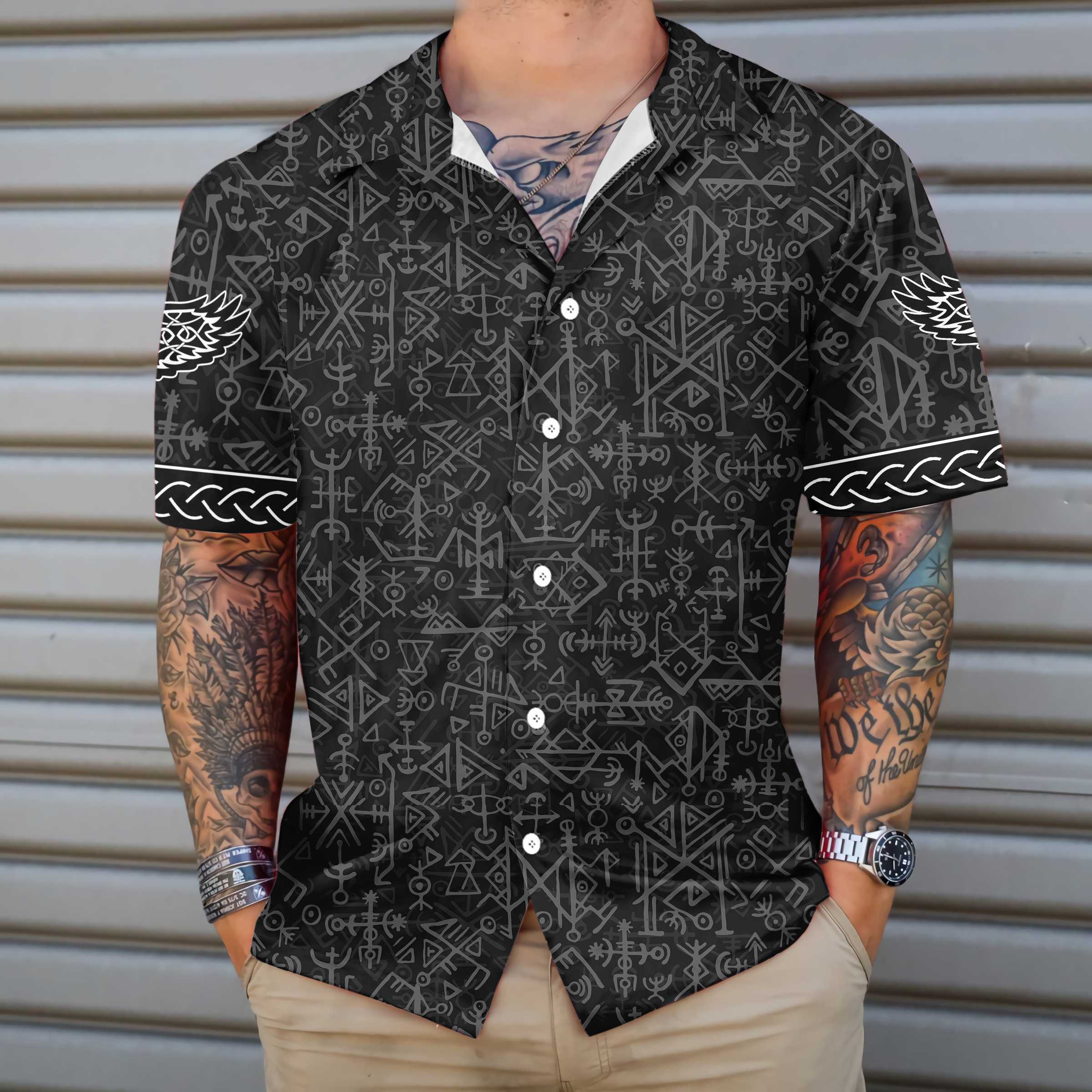 Magic Viking Symbol Hawaiian Shirt Ethnic Norse Seamless Pattern Viking Shirt 4.jpg