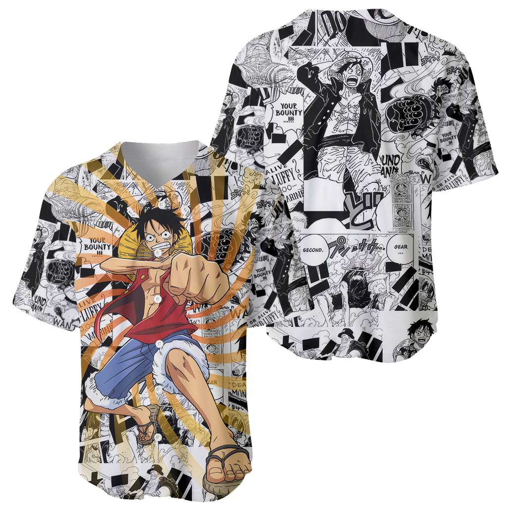 One Piece Blazing Force Luffy Baseball Jersey Anime Mix Manga 1