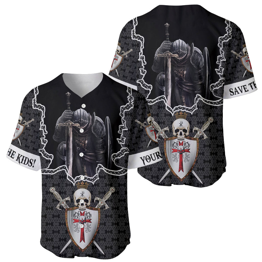 Personalised Knights Templar Warrior Skull Baseball Jersey 1