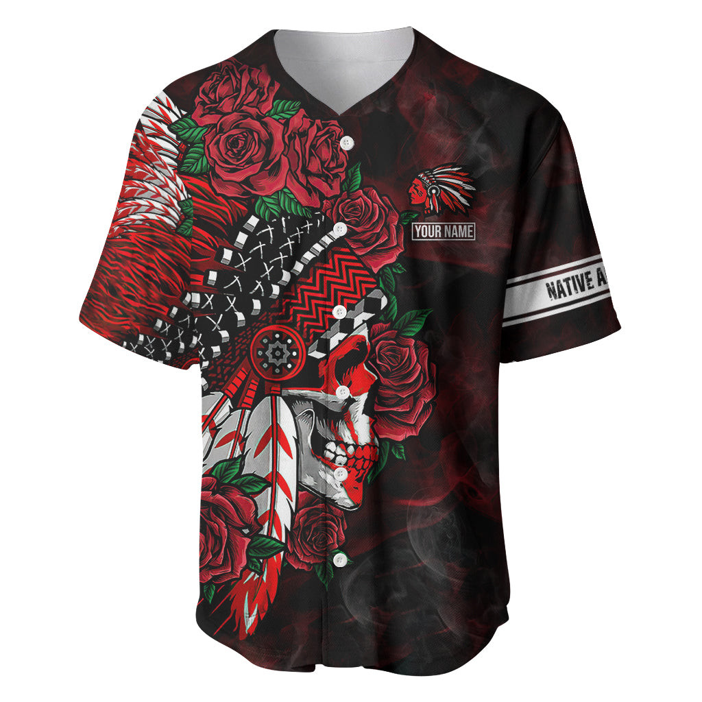 Personalised Native American Chief Skull Baseball Jersey Rose Skull 2