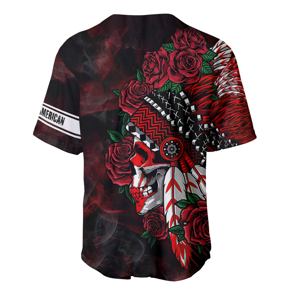 Personalised Native American Chief Skull Baseball Jersey Rose Skull 3