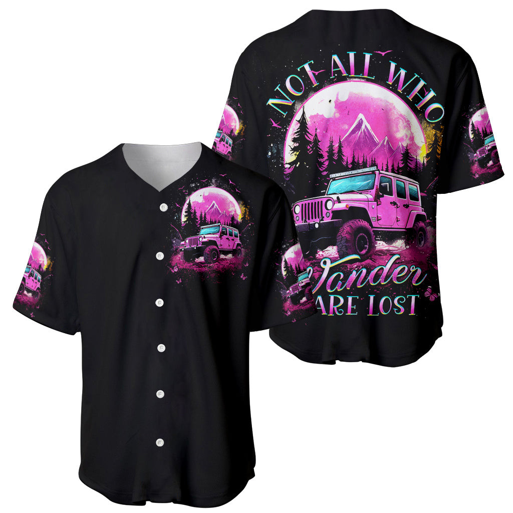 Pink Jeep Baseball Jersey Not All Who Wander Are Lost 1