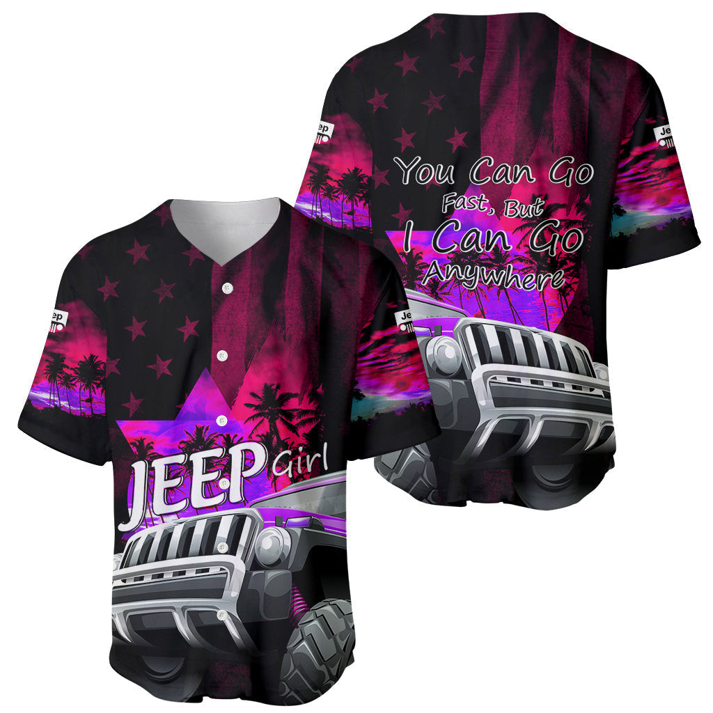 Pink Jeep Baseball Jersey You Can Go Fast But I Can Go Anywhere 1