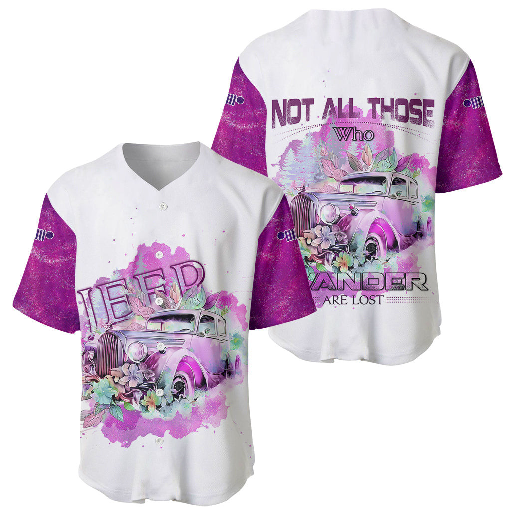Pink Jeep Galaxy Baseball Jersey Not All Those Who Wander Are Lost 1
