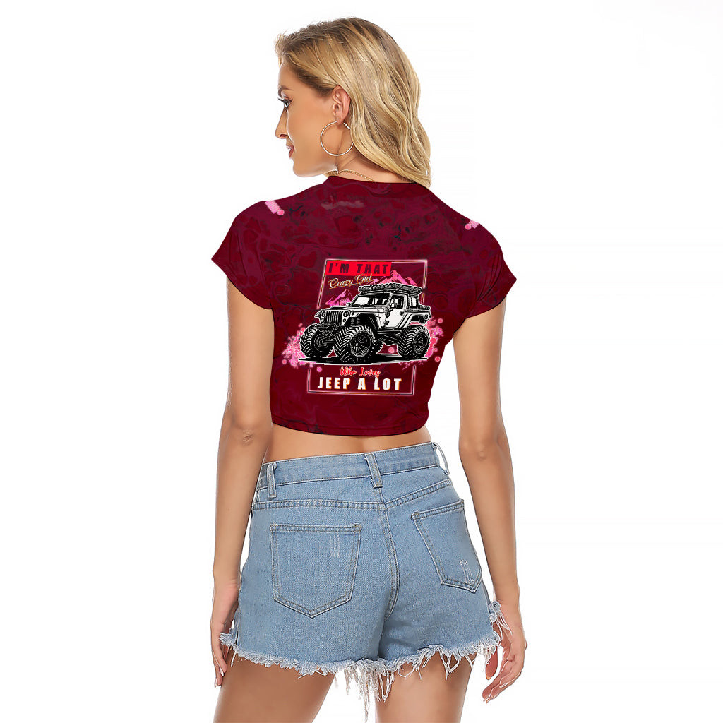 Pink Jeep Raglan Cropped T Shirt Im That Crazy Girl Who Loves Jeep A Lot 1