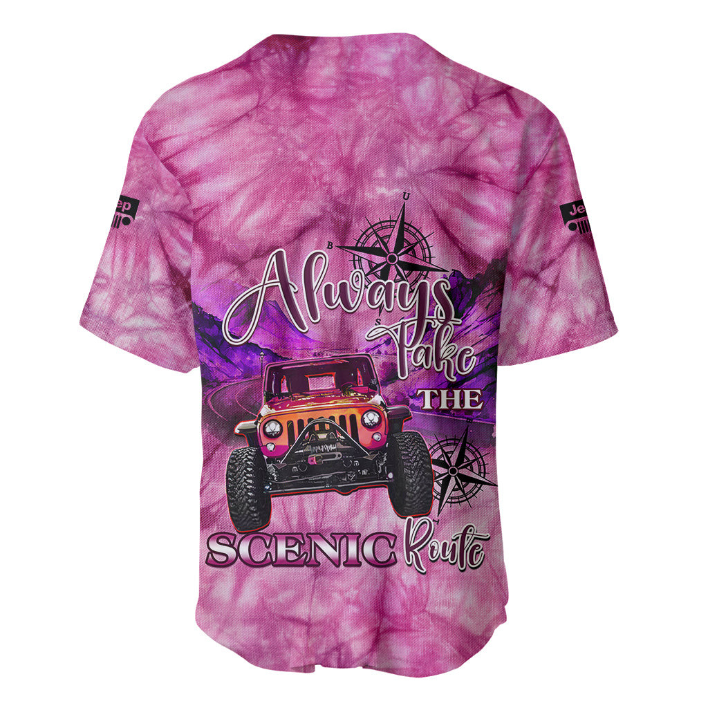 Pink Jeep Tie Dye Baseball Jersey Always Take The Scenic Route 2