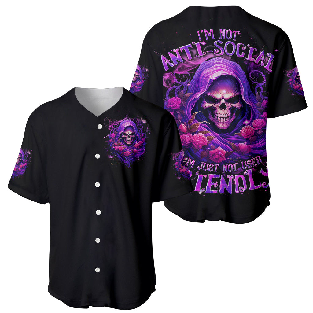 Reaper Skull Baseball Jersey Im Not Anti Social Im Just Not User Friendly 1