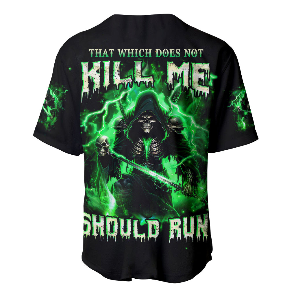 Reaper Skull Baseball Jersey That Which Does Not Kill Me Should Run 2