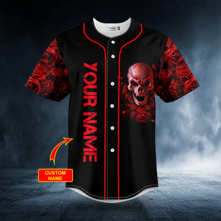 Red Rose Blood Skull Custom Baseball Jersey 1