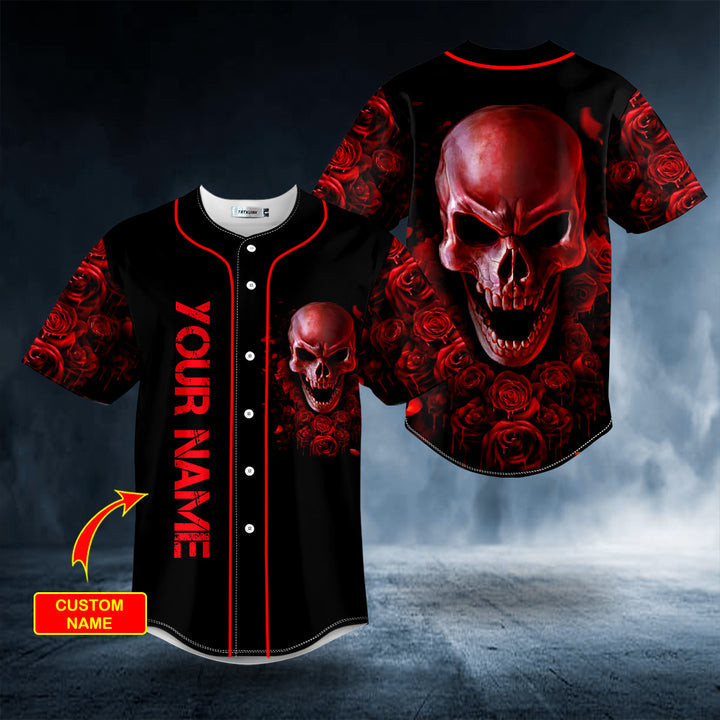 Red Rose Blood Skull Custom Baseball Jersey 2
