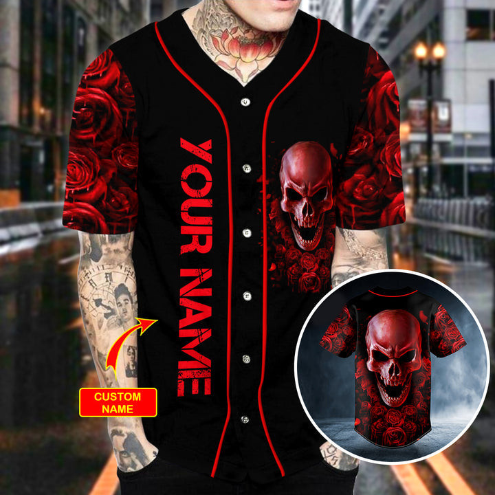 Red Rose Blood Skull Custom Baseball Jersey 3