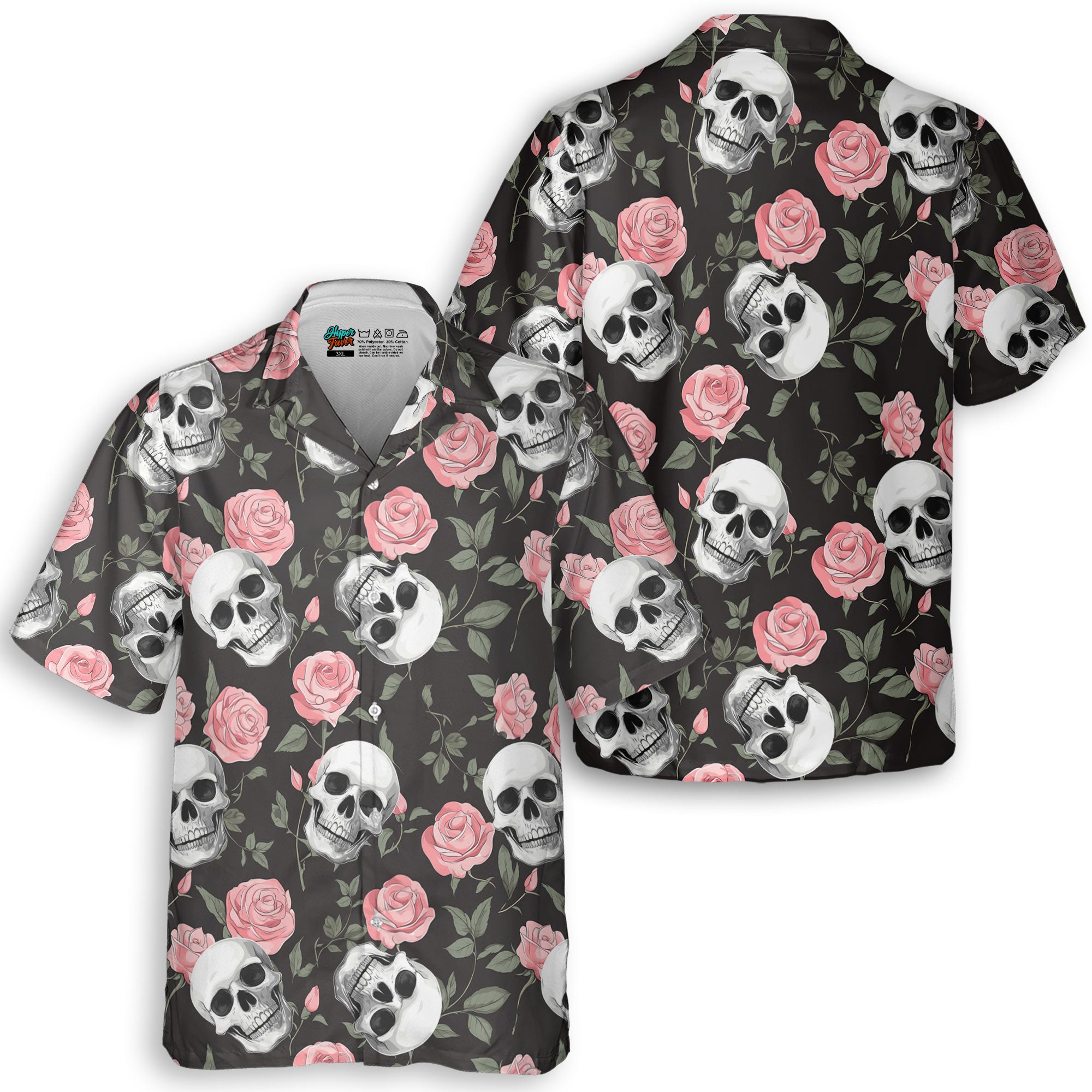 Rose Flower Skull Pattern Hawaiian Shirt 1.jpg